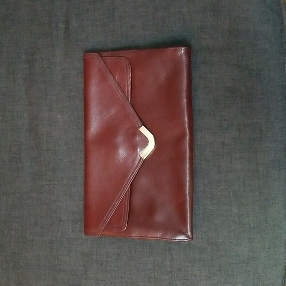 Vintage Midcentury Leather Oxblood/Red Envelope Clutch Purse